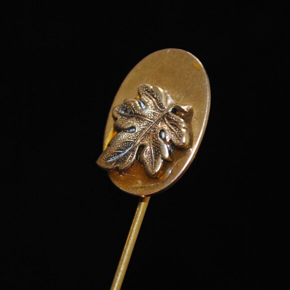 Antique F.M. Co. Stick Pin with Brass Leaf Detail - Picture 3 of 9